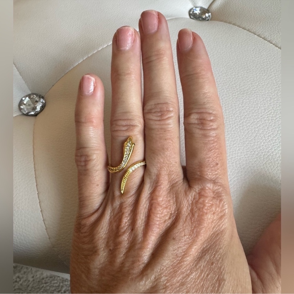 Gold Tone Snake Wrap Ring with Clear Crystals - Women Jewelry New